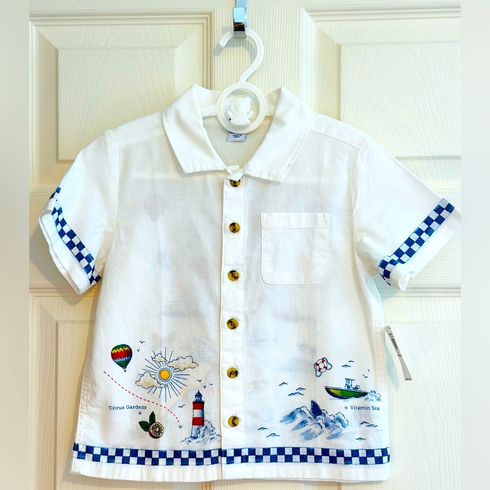 Old Navy Kids Nautical White Shirt with Blue Checkered Trim